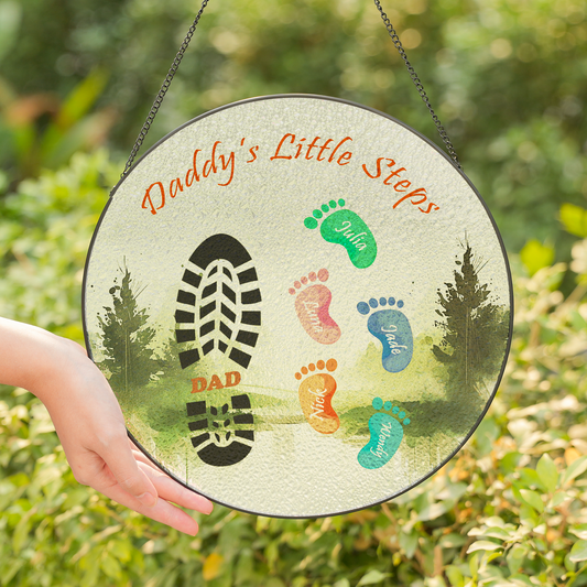 Personalized Dad Footprint Suncatcher – Custom Kids Names Family Keepsake Father’s Day Gift for Dad Window Hanging Decor