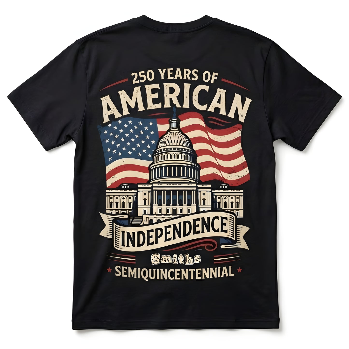 Personalized USA 250 Years Independence Back T-Shirt – American Flag Capitol Semiquincentennial 1776–2026 Shirt
