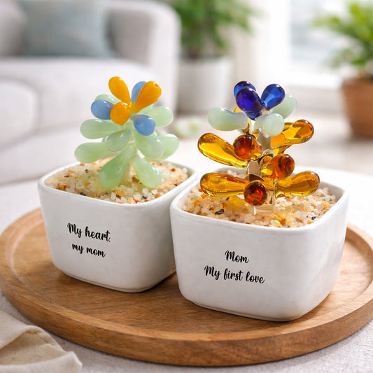 Personalized Succulent Glass Pot – Ocean Floral Planter Gift
