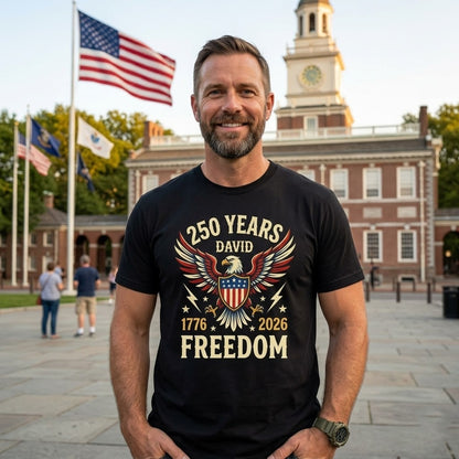 250 Years of Freedom Shirt 1776–2026 – Patriotic Eagle USA 250th Anniversary Personalized Name Tee