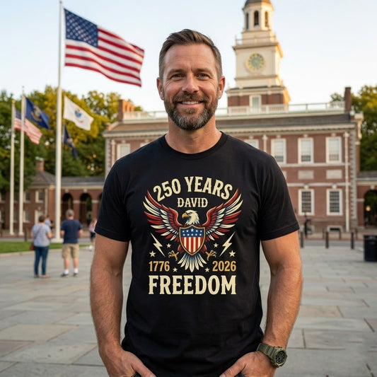 250 Years of Freedom Shirt 1776–2026 – Patriotic Eagle USA 250th Anniversary Personalized Name Tee