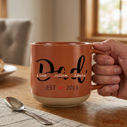 Personalized Established Year Clay Mug for Dad – Custom Name Father’s Day Gift, Dad Est. Coffee Mug