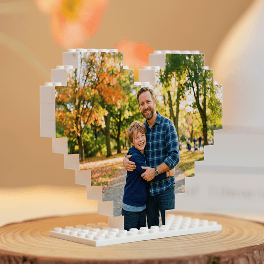 Personalized Heart Photo Building Block for Dad - Custom Father & Baby Keepsake Gift