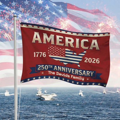 Personalized Family Name America 250th Anniversary Banner House Flag Red