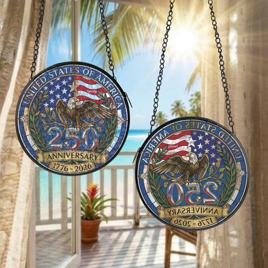 USA 250th Anniversary Stained Glass Suncatcher - Eagle Freedom Window Hanging Decor 1776 - 2026