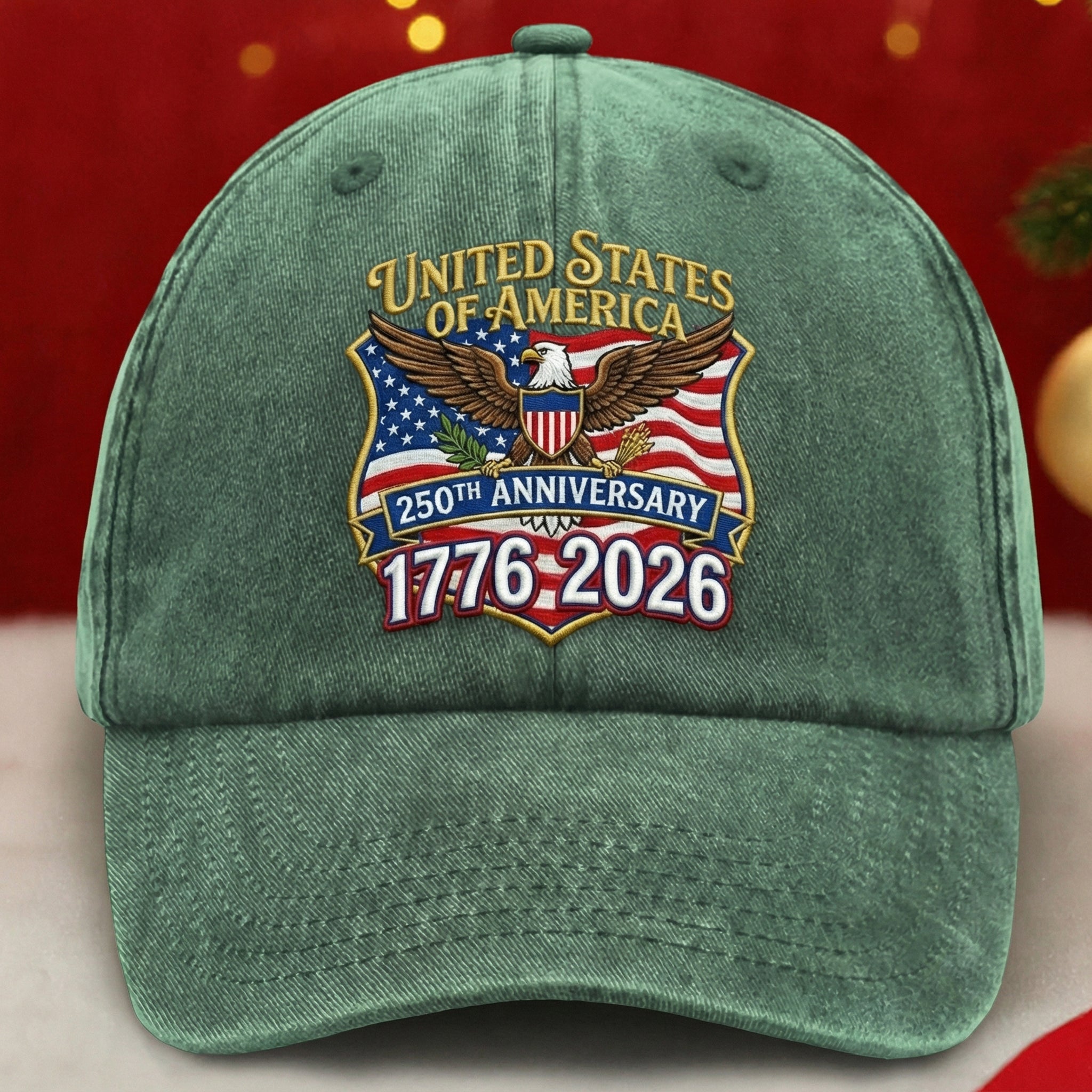 1776–2026 American 250th Anniversary Eagle Washed Denim Cap – Personalized Patriotic Gift for Dad
