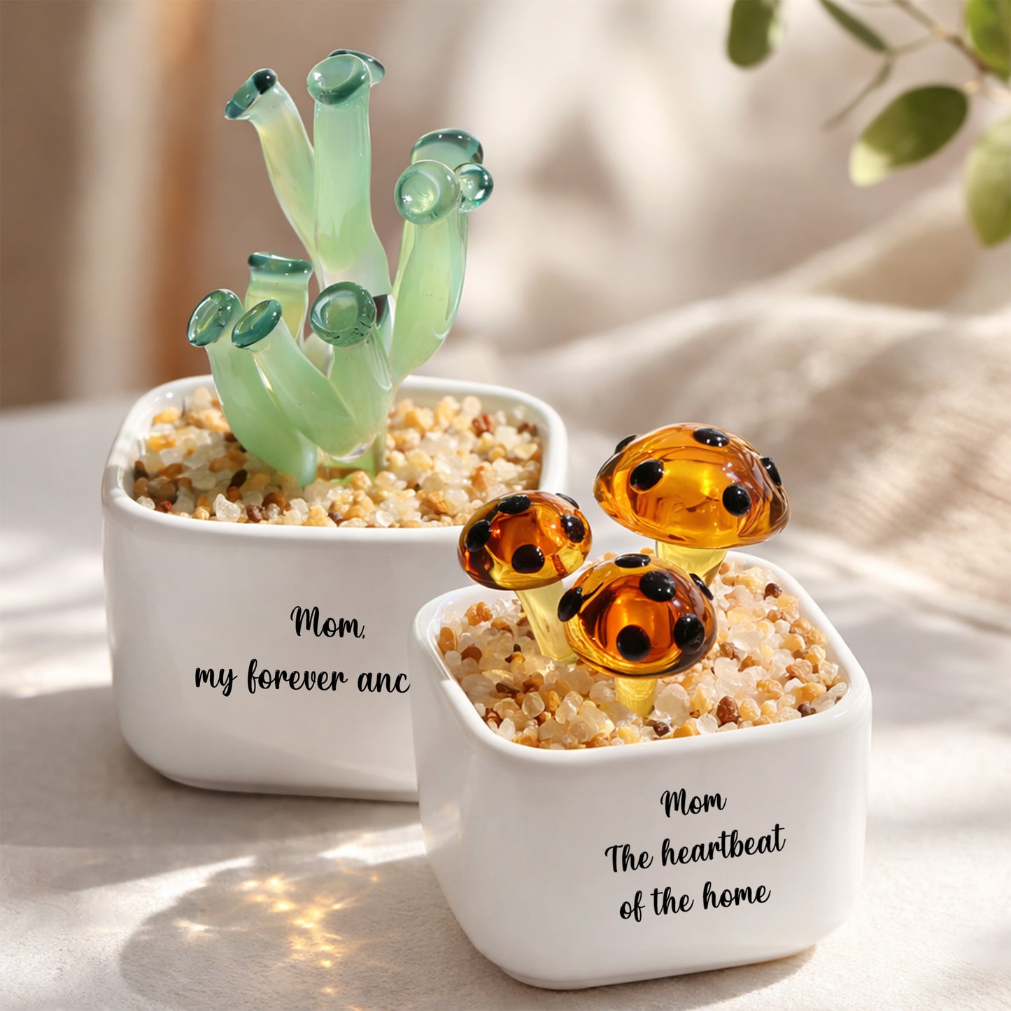 Personalized Mushroom Glass Pot – Ocean Floral Planter Gift