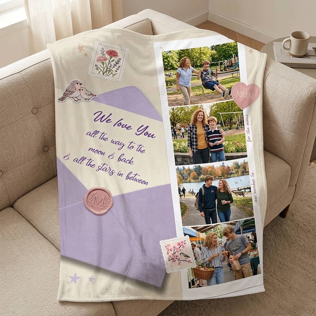 Personalized Mom Photo Blanket – Custom “We Love You Mom” Blanket Gift