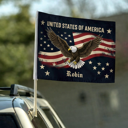 Personalized United States of America Eagle Car Flag – Custom Name Patriotic USA Flag
