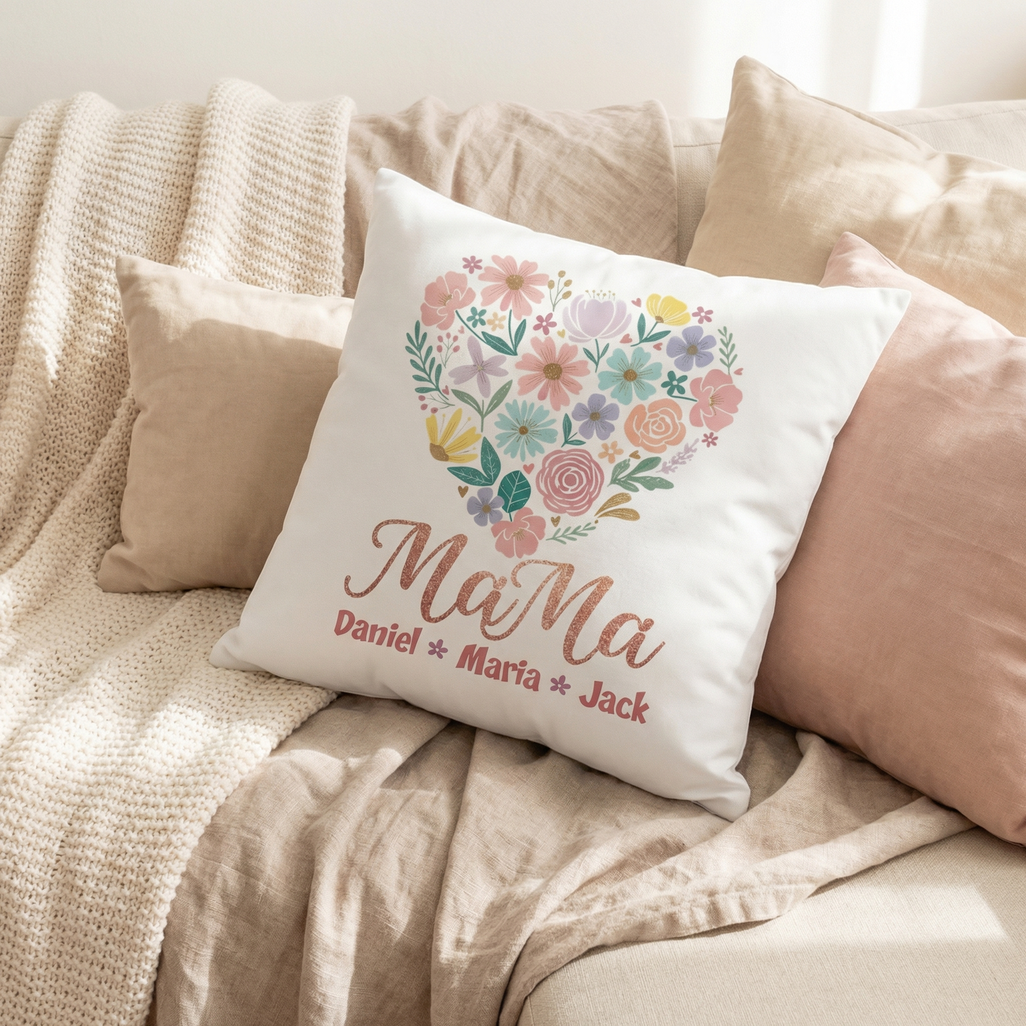 Our Love Blooms for You – Sentimental Mother’s Day Gift for Mom – Personalized Floral Heart Pillowcase