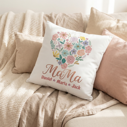 Our Love Blooms for You – Sentimental Mother’s Day Gift for Mom – Personalized Floral Heart Pillowcase