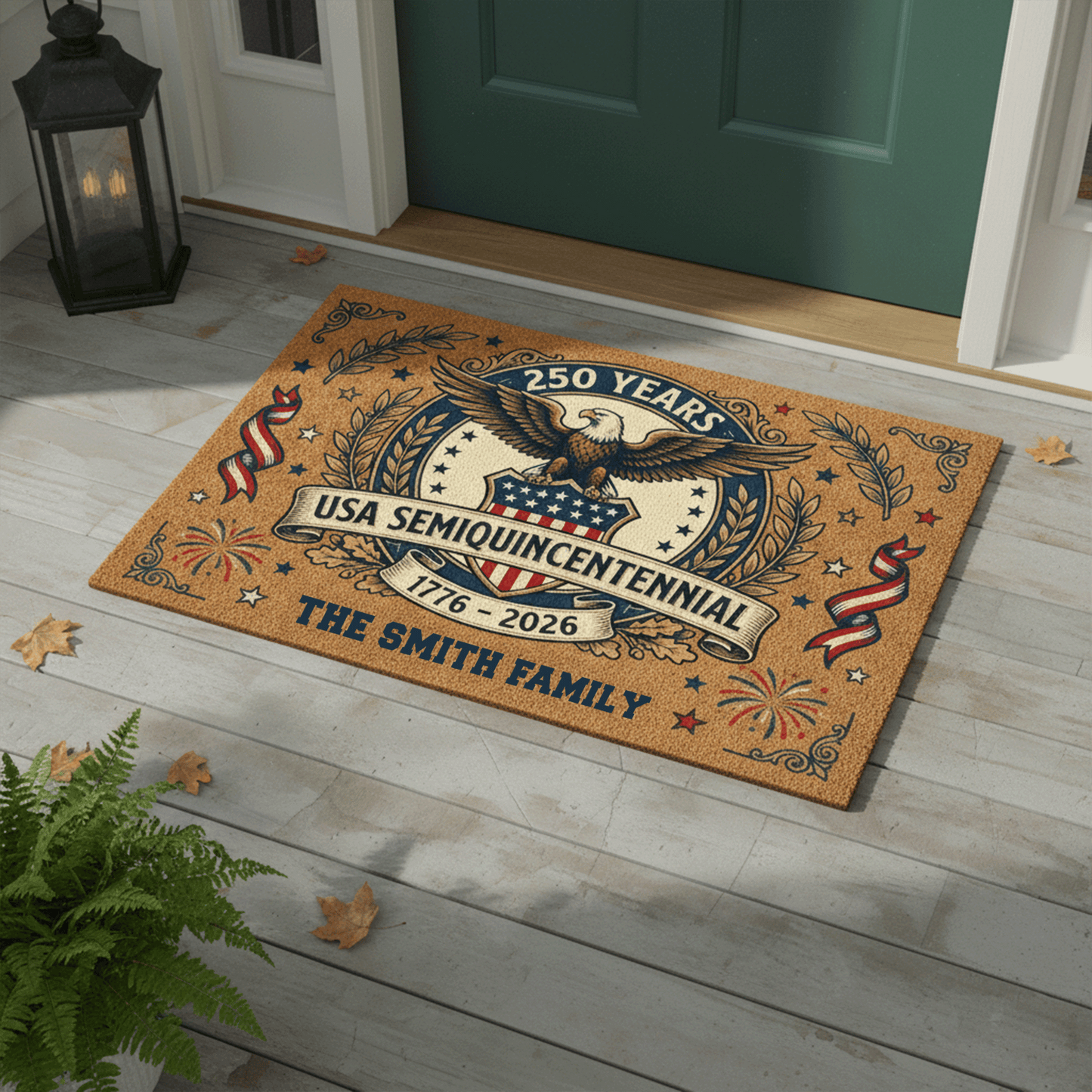 Personalized Family Name USA 250th Anniversary Doormat 1776-2026 Patriotic Welcome Mat