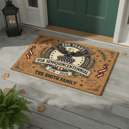 Personalized Family Name USA 250th Anniversary Doormat 1776-2026 Patriotic Welcome Mat