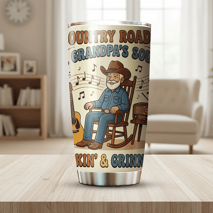 Country Roads Grandpa's Soul 20oz Tumbler – Stainless Steel Travel Mug Gift for Grandpa