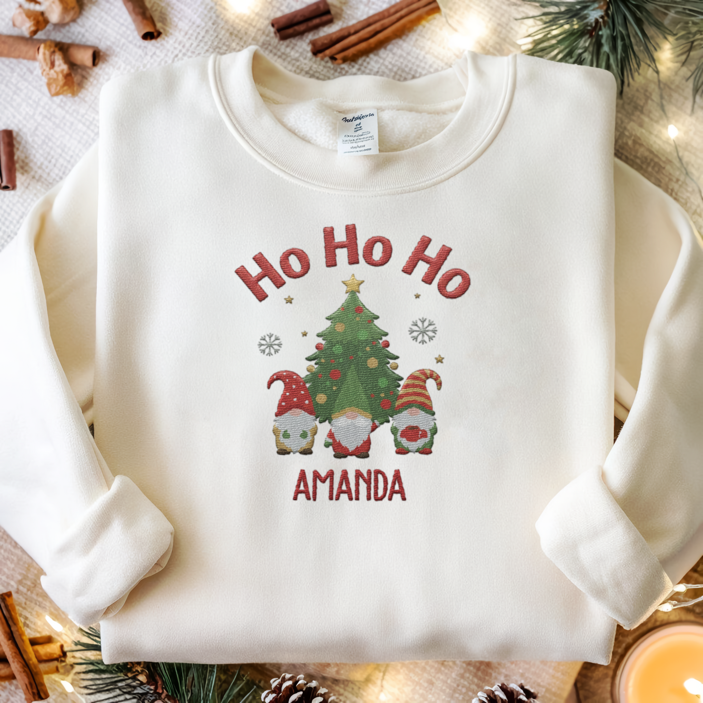 Personalized Ho Ho Ho Christmas Gnome Sweatshirt with Custom Name | Cute Holiday Crewneck Gift
