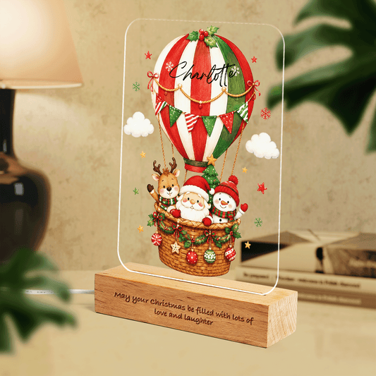 Personalized Christmas hot air balloon acrylic night light with name