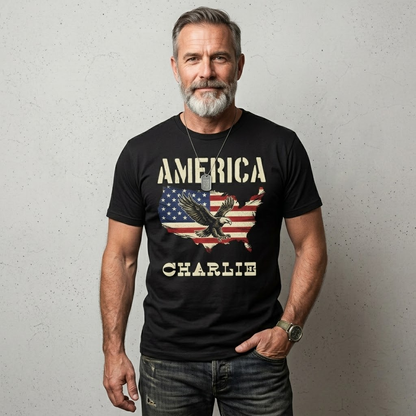 Personalized America 250 Years T-Shirt – Patriotic Eagle USA Map 1776–2026 Independence Anniversary Shirt