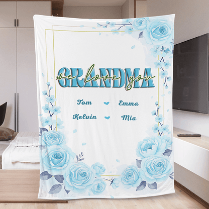 Grandma, We Love You – Heartfelt Mother’s Day Gift from Grandkids – Personalized Floral Heart Blanket
