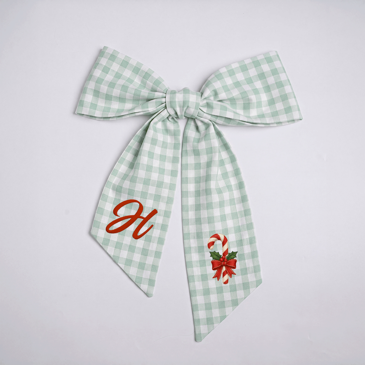 Custom Letter Candy Cane Embroidered Linen Wreath Sash, Personalized Monogram Holiday Bow Sash for Door Decor