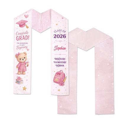 Personalized Congrats Grad Pink Kid Graduation Stole – Name and Year