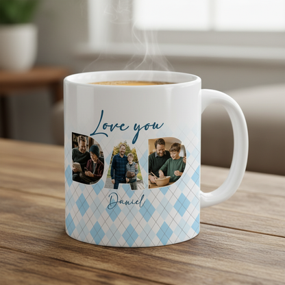 Personalized Love You Dad Photo Mug – Custom Name & Picture Coffee Cup for Father, Father’s Day Gift from Kids