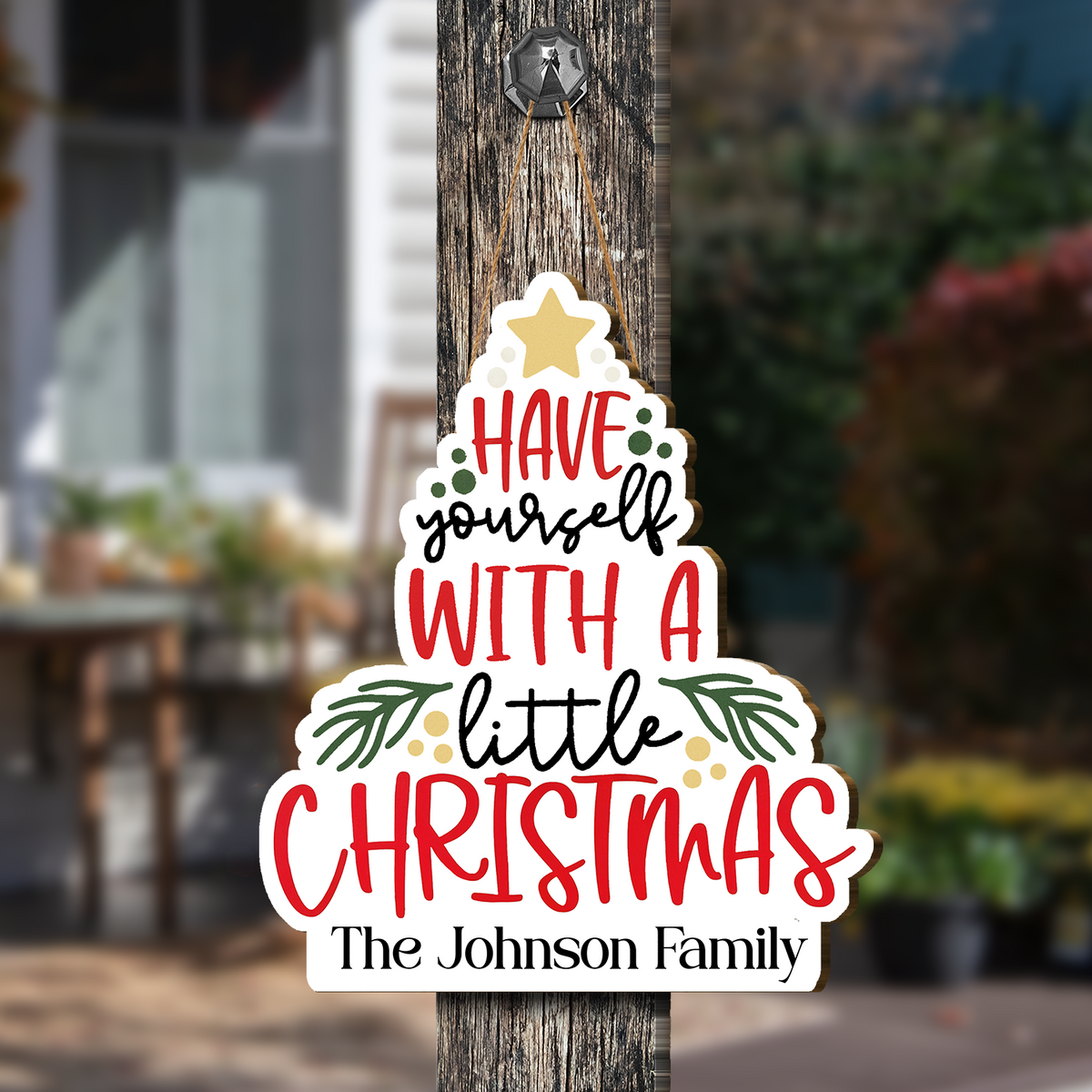 Personalized Christmas Tree Custom Shape Wood Sign, Custom Family Name Have Yourself A Merry Little Christmas Wooden Hanging Plaque, Festive Holiday Door & Wall Decor Family Gift
