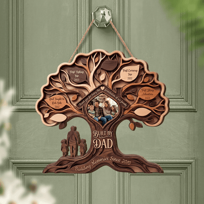 Personalized “Built by Dad” Wooden Sign – Family Tree Custom Photo Gift for Father’s Day
