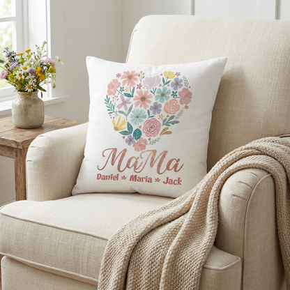 Our Love Blooms for You – Sentimental Mother’s Day Gift for Mom – Personalized Floral Heart Pillowcase