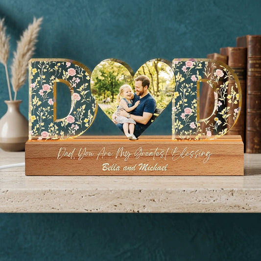 Custom Dad Photo Night Light with Kids' Names - Personalized 3D LED Lamp Father's Day Gift for Dad Family Keepsake Nightlight