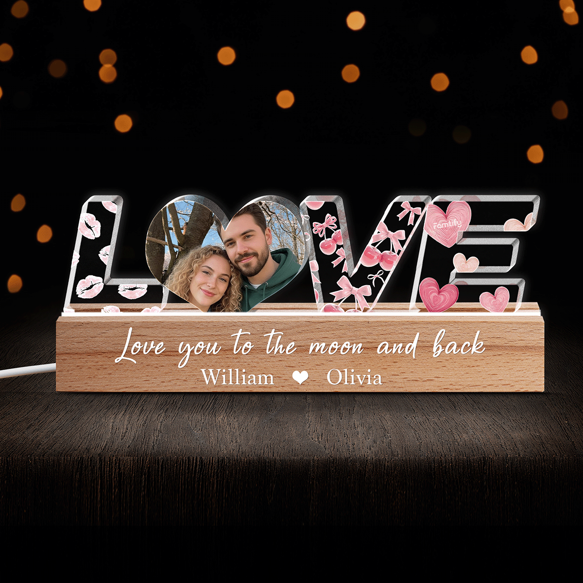 Love You to the Moon and Back – Romantic Night Light Gift for Couples – Personalized Name Night Light