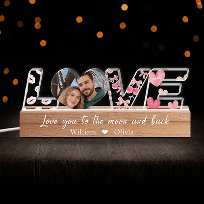Love You to the Moon and Back – Romantic Night Light Gift for Couples – Personalized Name Night Light