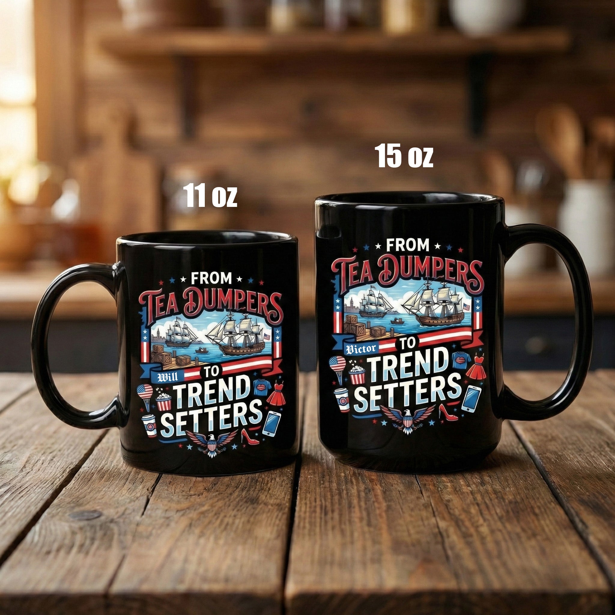 From Tea Dumpers to Trend Setters 250th Anniversary USA Black Mug – Personalized America 1776-2026 Mug