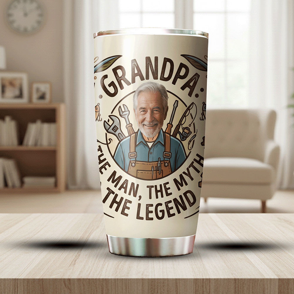 Grandpa The Man The Myth The Legend 20oz Tumbler – Personalized Custom Name Travel Mug