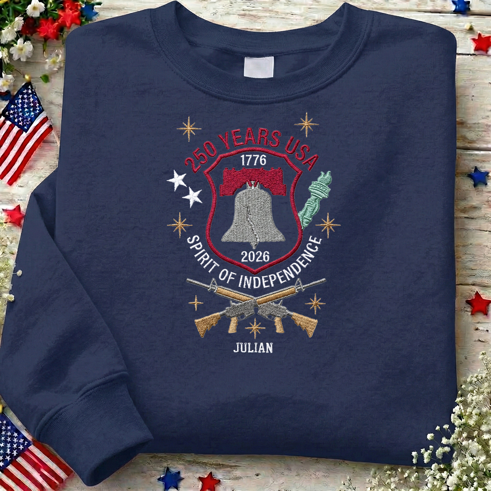 USA 250 Years Since 1776 Embroidered Sweatshirt - Classic Patriotic Celebration