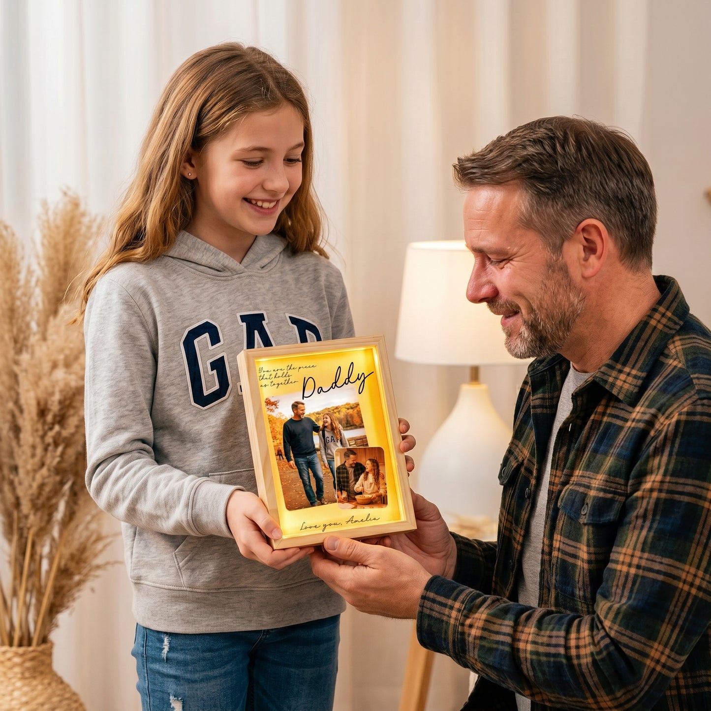 Personalized Daddy Photo Frame Light Box – Custom Photo Father’s Day Gift, You Are the Piece That Holds Us Together LED Lamp