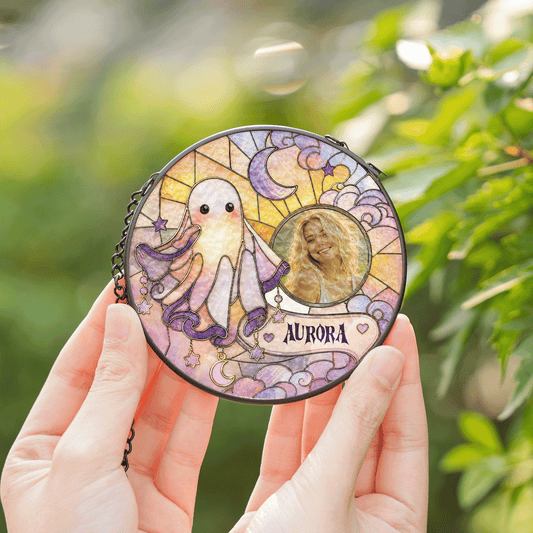 Personalized Halloween Cute Ghost Octopus Custom Photo Crescent Moon Stained, view 2