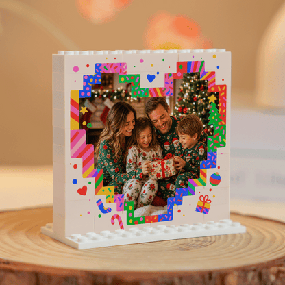 Personalized Photo Christmas Building Block in White, Custom Family Picture Pixel Heart & Colorful Confetti Brick Puzzle Keepsake Decor, Festive Holiday Desk Gift