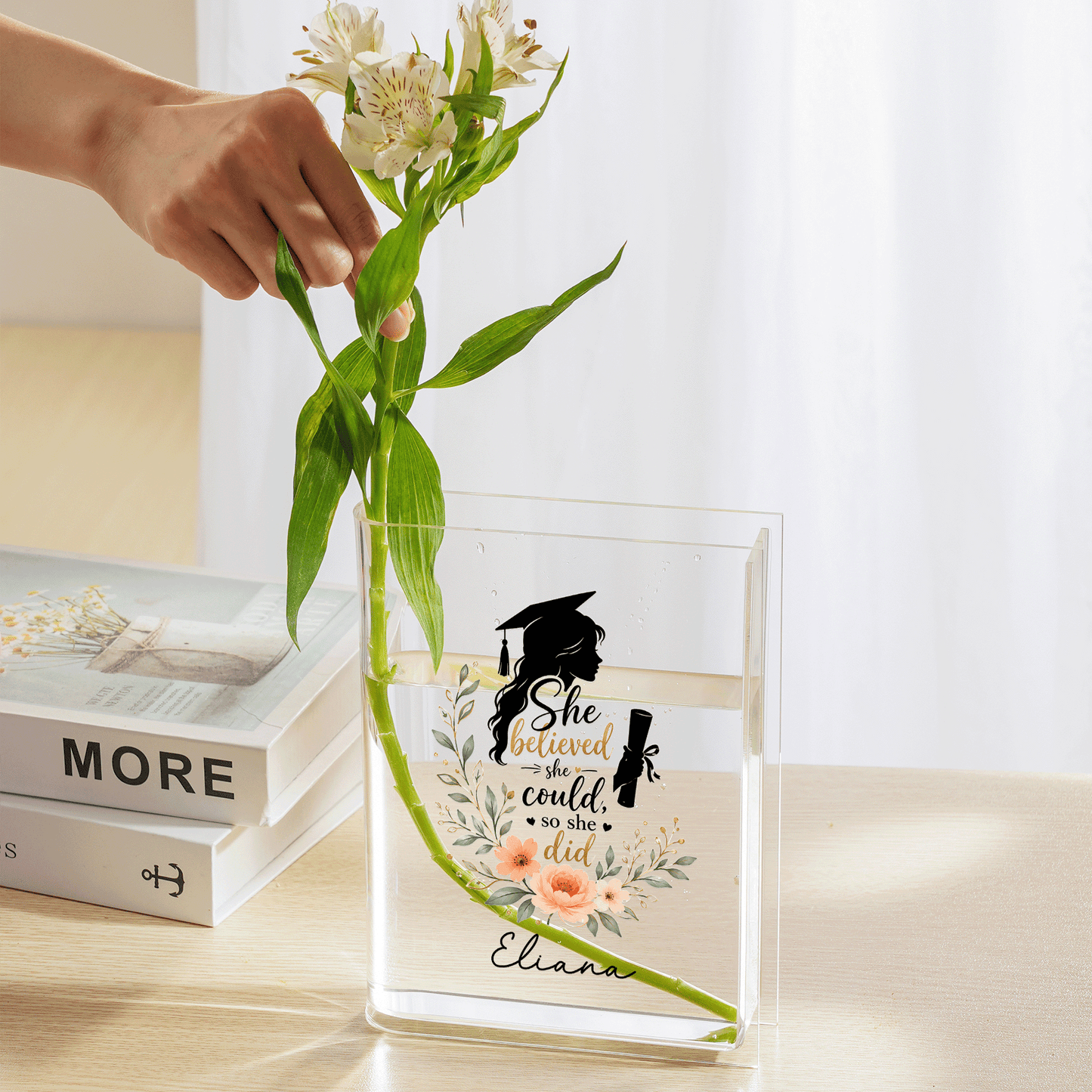 Personalized She Believed She Could So She Did Acrylic Book Vase with Custom Name