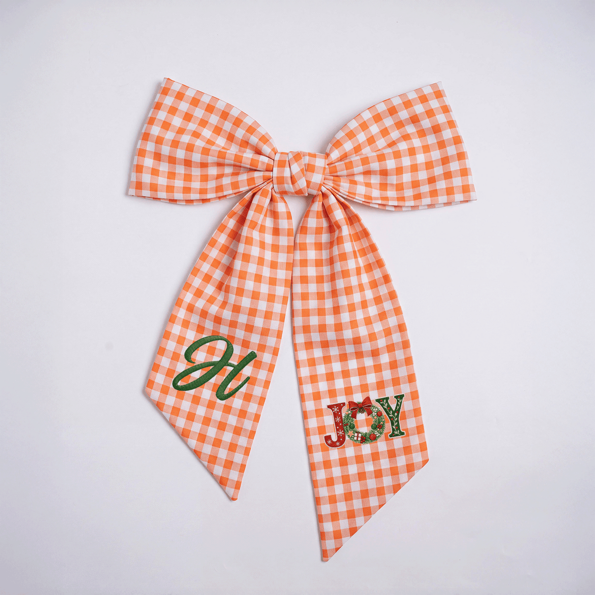Custom Letter Christmas Joy Wreath Embroidered Linen Wreath Sash, Personalized Monogram Holiday Bow Sash for Door Decor