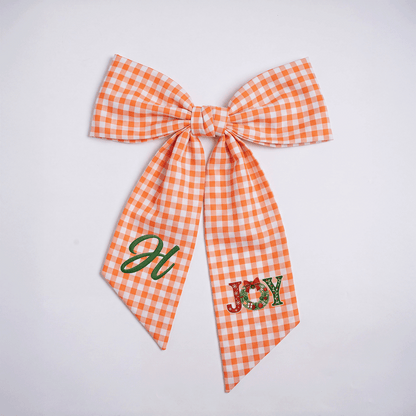 Custom Letter Christmas Joy Wreath Embroidered Linen Wreath Sash, Personalized Monogram Holiday Bow Sash for Door Decor