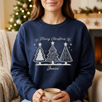 Personalized Merry Christmas Embroidered Christmas Tree Sweatshirt