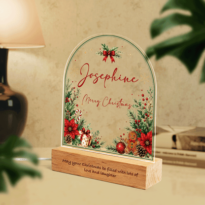 Personalized Christmas poinsettia arch acrylic night light with name