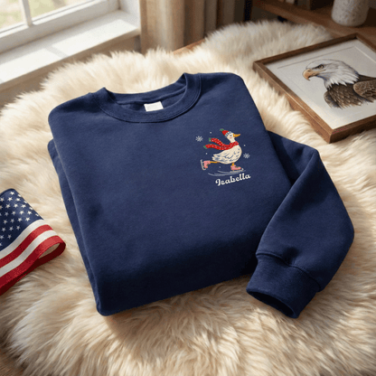 Personalized Embroidered Ice Skating Goose Sweatshirt with Custom Name