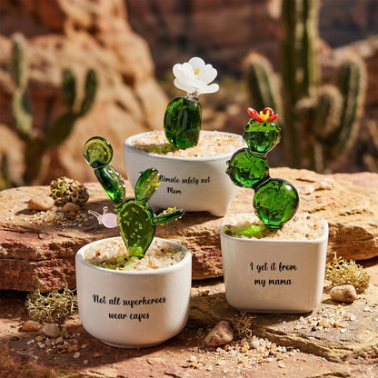 Personalized Cactus Flower Glass Pot – Custom Desert Floral Planter Gift