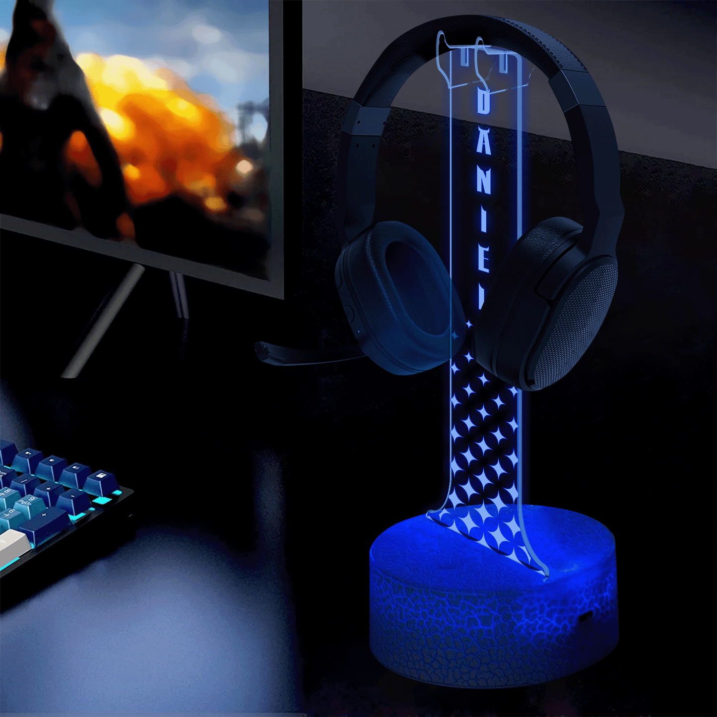Personalized Acrylic Headphone Stand with Lights for Dad – Custom Name Gift