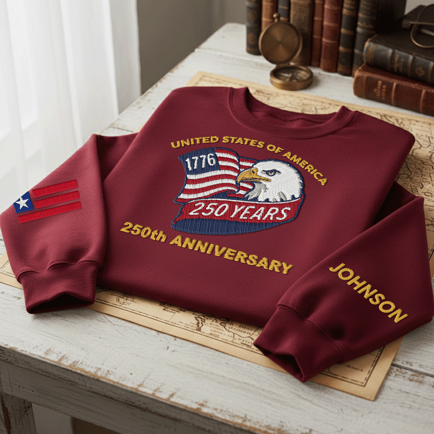 USA 250th Anniversary Eagle Crest - Personalized Veteran Pride Sweatshirt - 1776–2026 Patriotic Gift