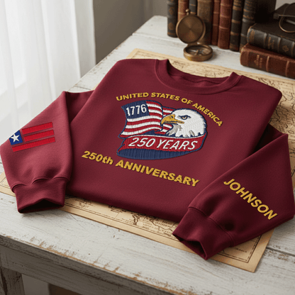 USA 250th Anniversary Eagle Crest - Personalized Veteran Pride Sweatshirt - 1776–2026 Patriotic Gift