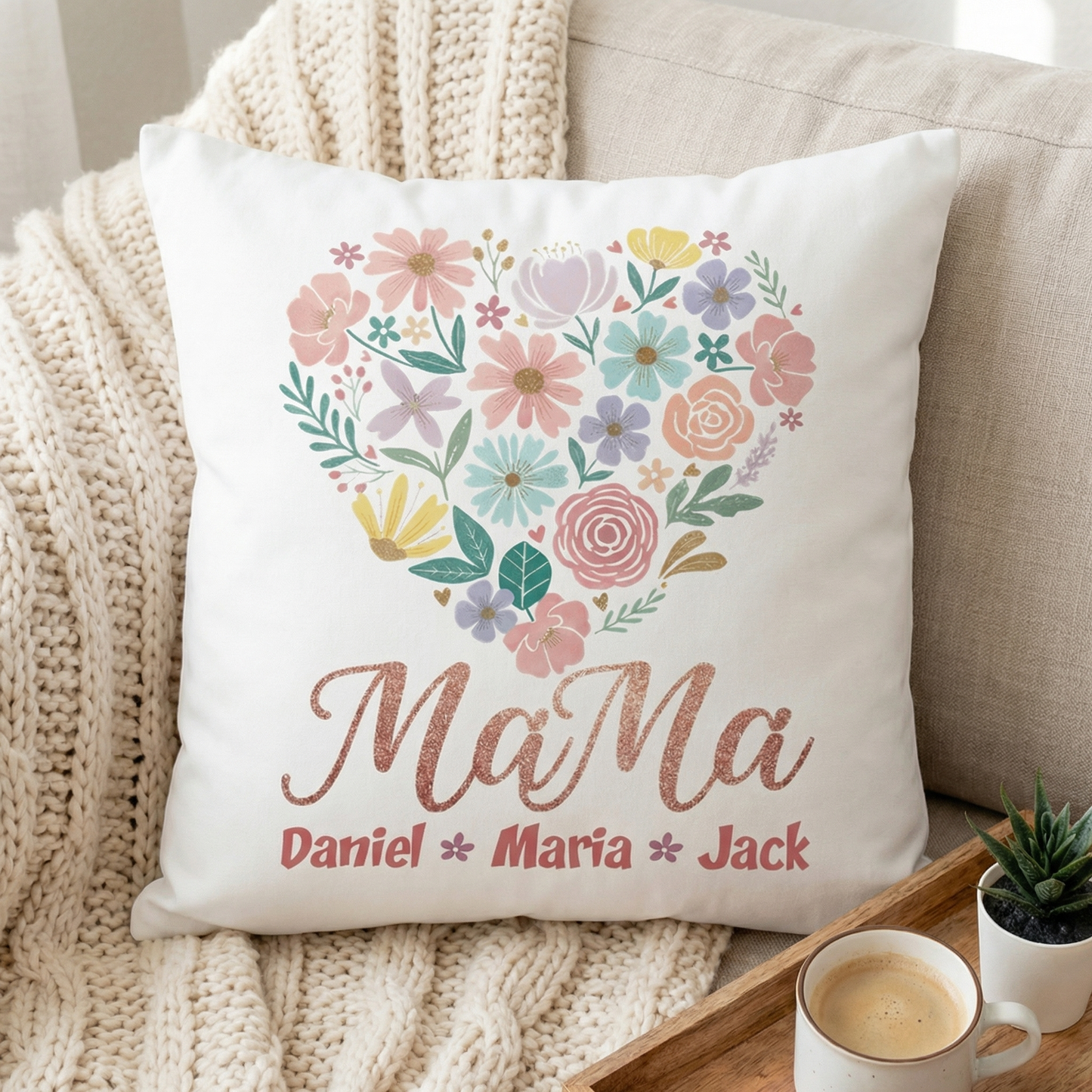Our Love Blooms for You – Sentimental Mother’s Day Gift for Mom – Personalized Floral Heart Pillowcase