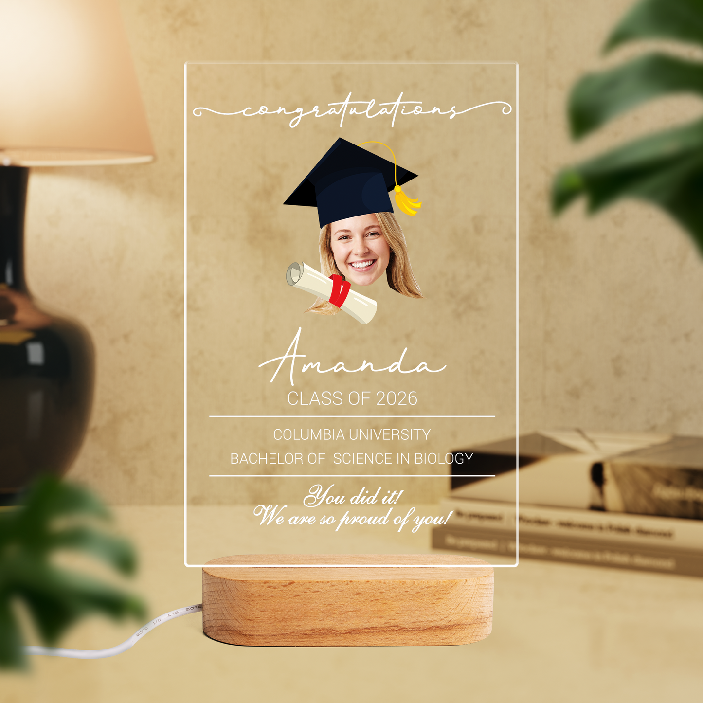 Personalized You Did It, We Are So Proud of You Photo Night Light with Custom Photo
