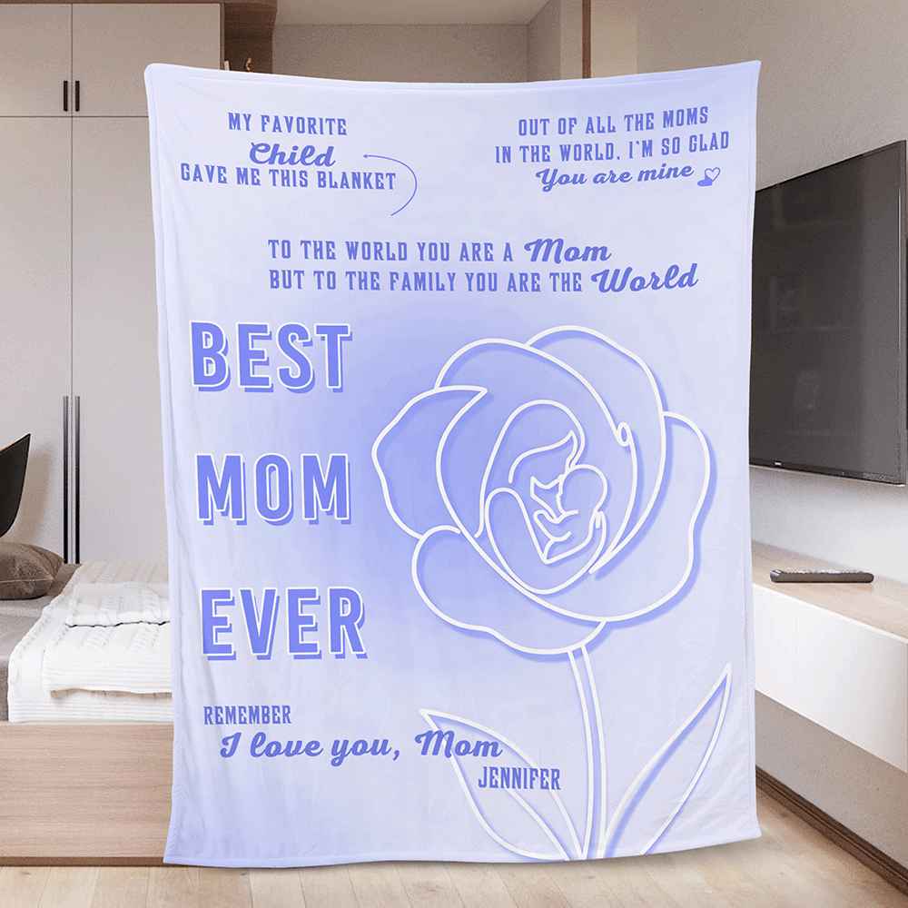 Mama Bear Floral Love Design – Personalized Sherpa Blanket with Grandchildren Names – Mother’s Day Gift for Mom – Custom Cozy Throw